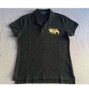 Vintage Ralph Lauren "The Skinny Polo" - Black w/ Gold Multi-Pony